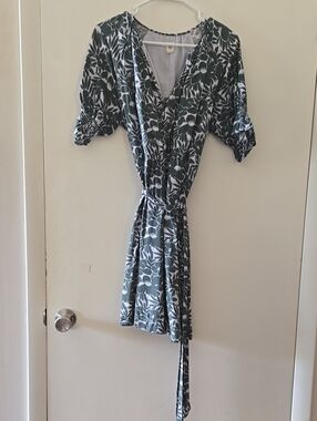 Floral Wrap Dress in Sage Green and White
